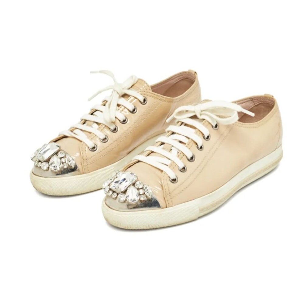 Miu Miu Women's Crystal Embellished Patent Leather Sneakers size 37.5/ 7.5